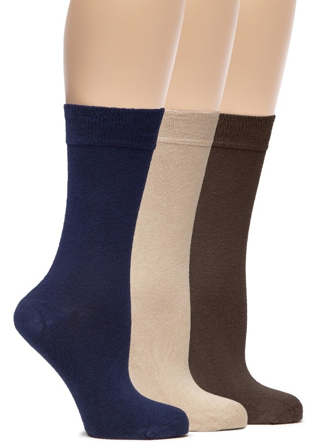 Hugh Ugoli Womens Rayon derived from Bamboo Dress Socks, Crew Soft Thin Calf Socks for Business, Trouser & Casual, Navy Blue/Beige/Brown, 3 Pairs, Shoe Size: 9-12 - Image 1